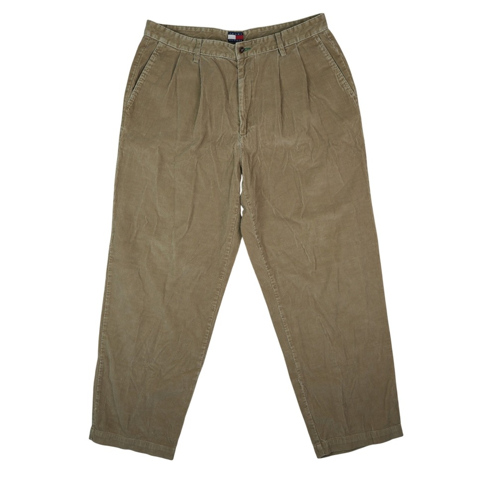 Vintage 90s Tommy Hilfiger Corduroy Pants Mens 38x32 Brown Pleated Wide Wale Y2K